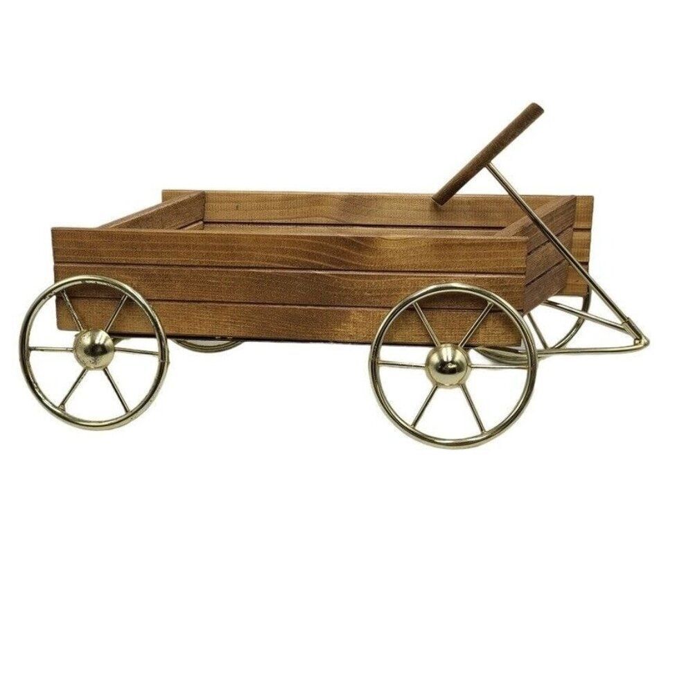 Vintage Homco 1318 Wood Wagon Brass Wheels Wall Hanging Centerpiece New